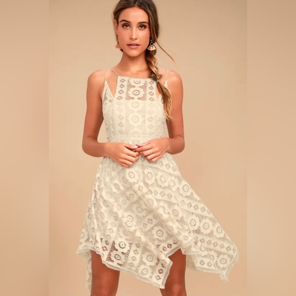 Free People Cream Asymmetrical Lace Dress